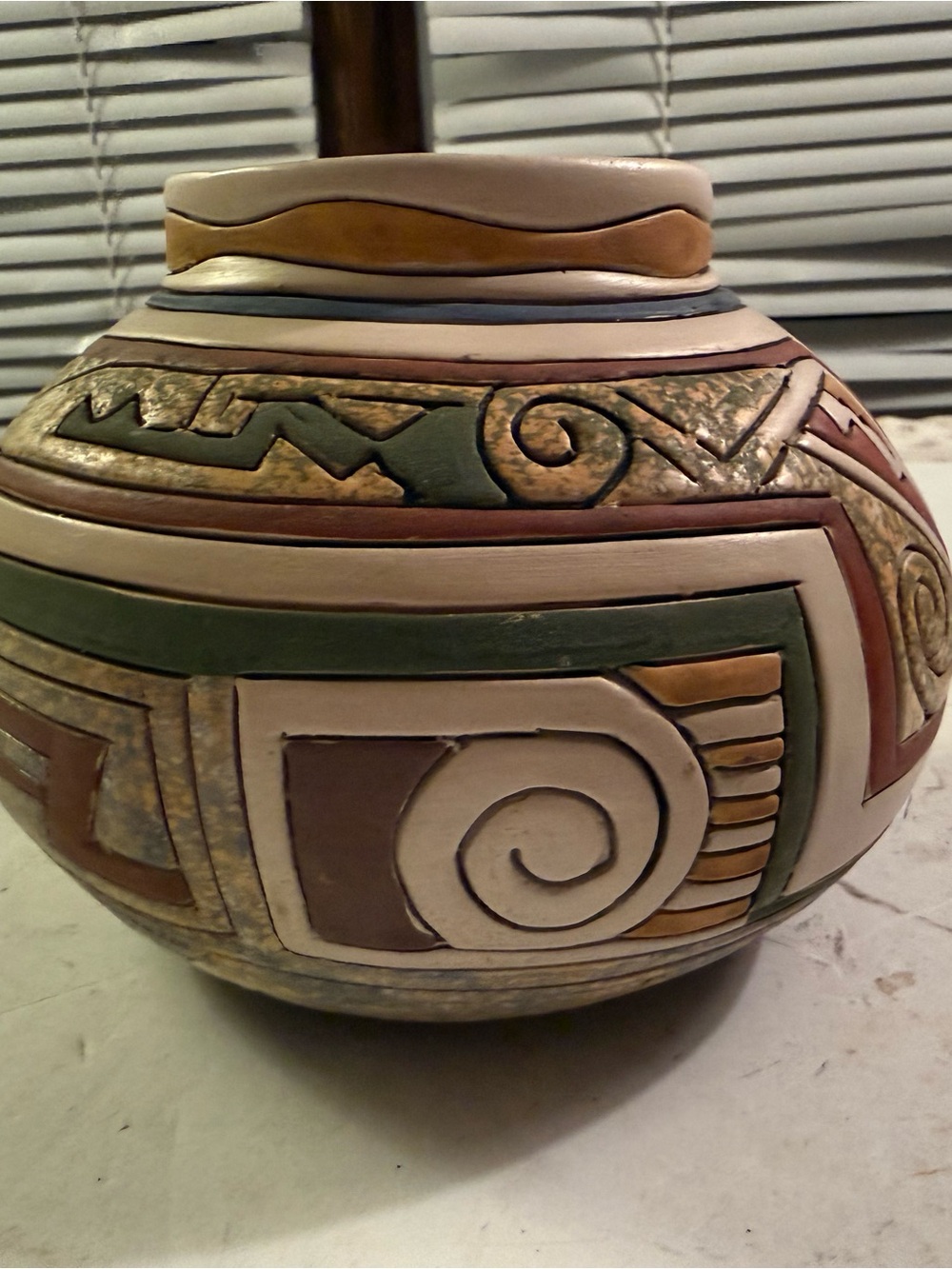Southwestern Ceramic Decorative Vase in Green, Tan & Brown